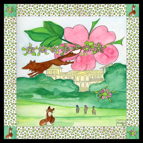 Silk Scarf - Vixen Leaping over Sweet Briar House