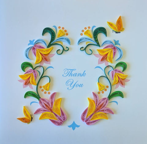 Card Quilling Thank You Flower Wreath
