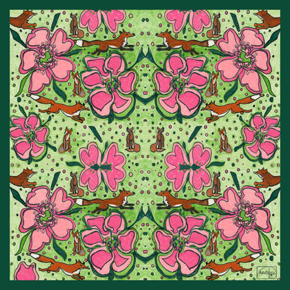 Silk Scarf - Vixen Racer in Pink and Green