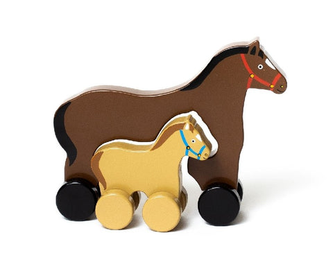 Horse Mommy & Baby Wooden Roller